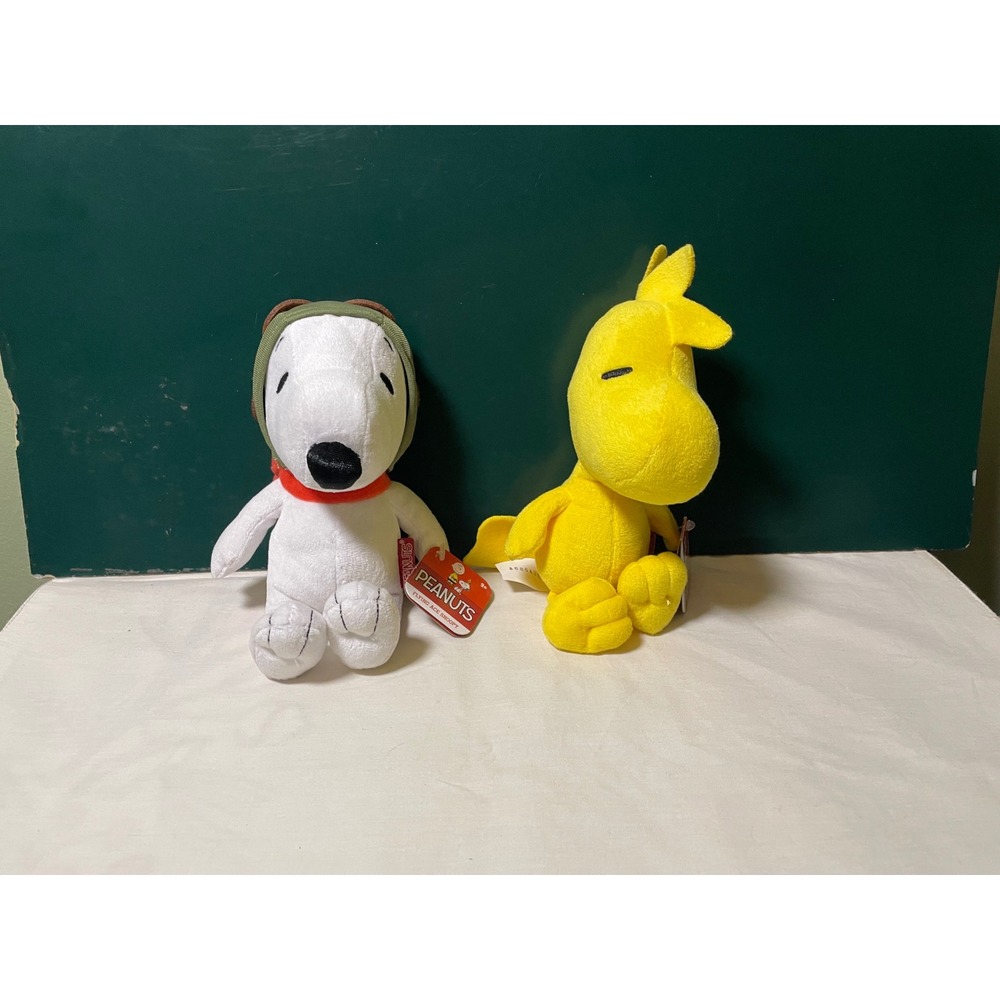 Peanuts Flying Ace Snoopy and Woodstock Plush Set Stuffed Animals 7 Inch NWT